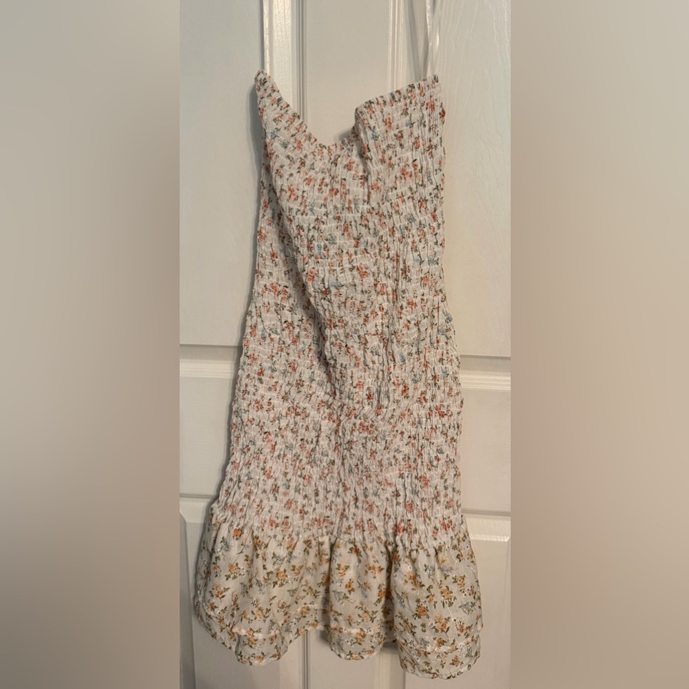 Fashion Nova White Smocked Floral Strapless Mermaid Dress, XL